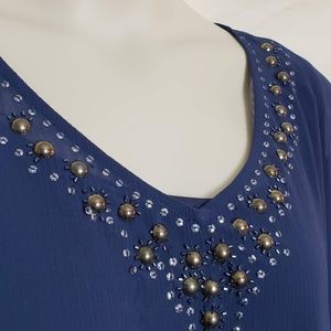 Navy Blue Butterfly Sleeve Top (5X - 34/36W)